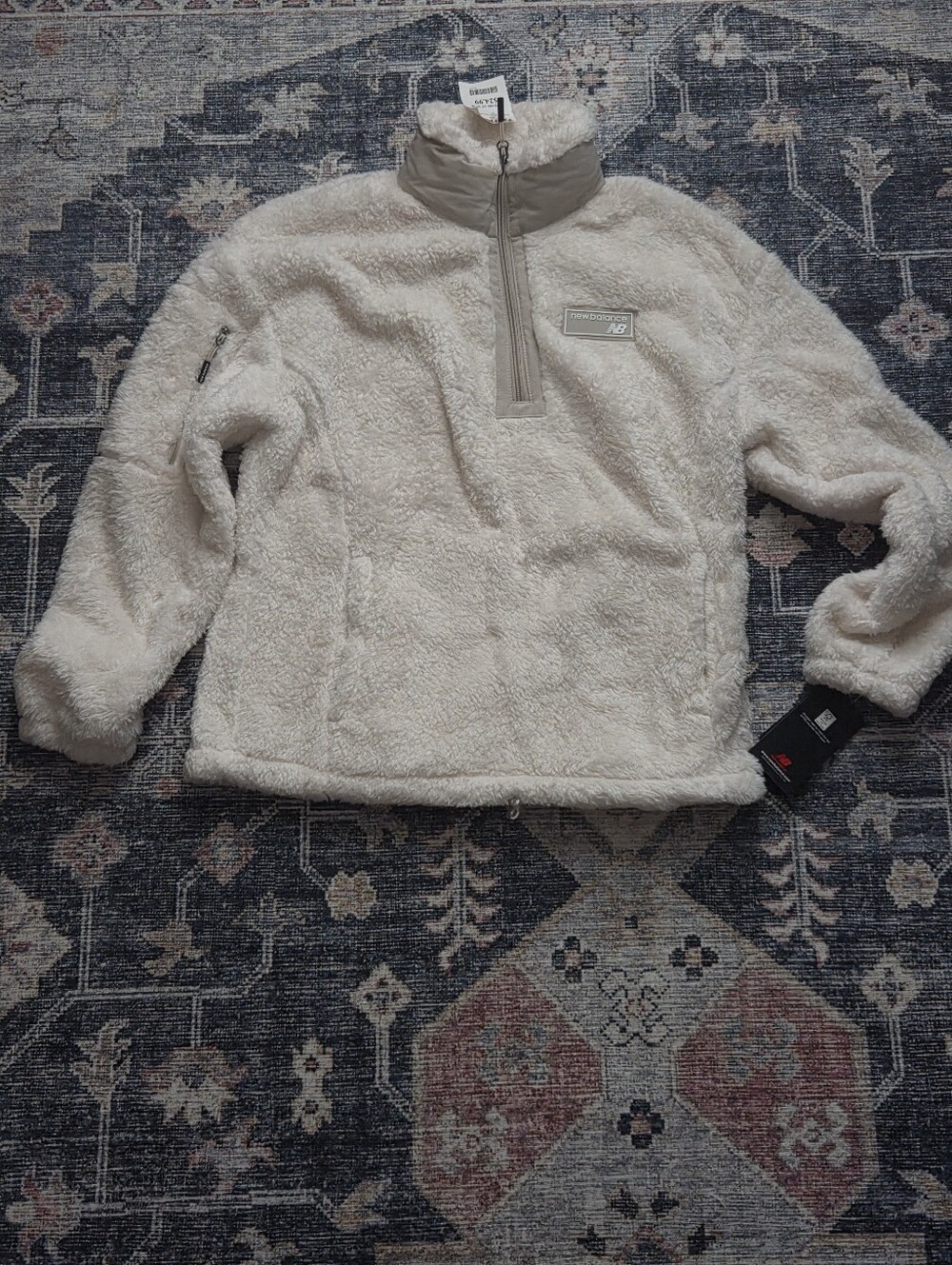 Women's New Balance Cream Sherpa Quarter-Zip Pullover